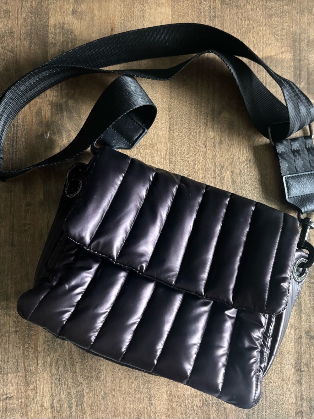 Think Royln Bar Crossbody Bag in Subtle Purple Metallic & Black